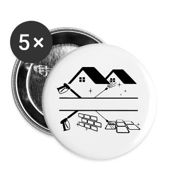 Deux pulvérisateurs haute pression nettoyage de façade avec des maisons - Lot de 5 grands badges (56 mm) - blanc - Devant