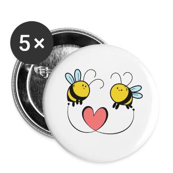 Bienen Liebe Hochzeit - Buttons groß 56 mm (5er Pack) - Weiß - Vorne
