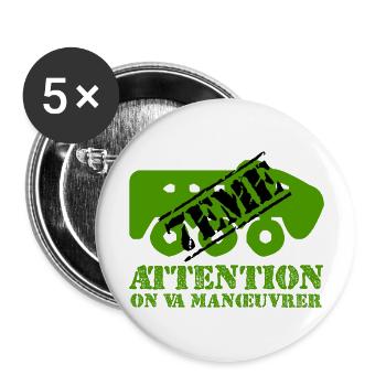 Attention on va manœuvrer - Lot de 5 grands badges (56 mm) - blanc - Devant