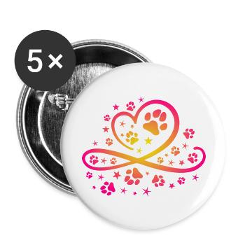 Herz mit Pfötchen und Sternen - Buttons groß 56 mm (5er Pack) - Weiß - Vorne