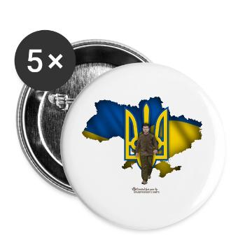 Ukraine Umriss Dreizack Selenskyj - Buttons groß 56 mm (5er Pack) - Weiß - Vorne