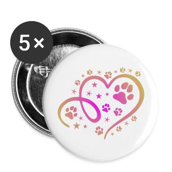 Herz mit Pfötchen und Sternen - Buttons groß 56 mm (5er Pack) - Weiß - Vorne