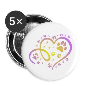 Herz mit Pfötchen und Sternen - Buttons groß 56 mm (5er Pack) - Weiß - Vorne