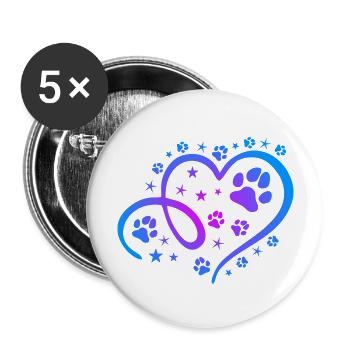 Herz mit Pfötchen und Sternen - Buttons groß 56 mm (5er Pack) - Weiß - Vorne