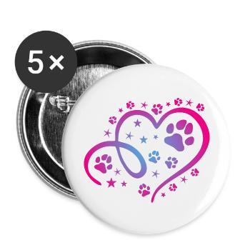 Herz mit Pfötchen und Sternen - Buttons groß 56 mm (5er Pack) - Weiß - Vorne
