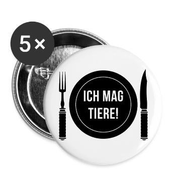 Ich Mag Tiere! (Gabel / Messer / Teller / Black) - Buttons groß 56 mm (5er Pack) - Weiß - Vorne