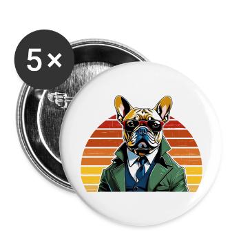 French Bulldog T Shirt Dog funny dog design Hunde - Buttons groß 56 mm (5er Pack) - Weiß - Vorne