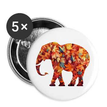 Elephant in autumn leaves - Buttons large 2.2''/56 mm (5-pack) - white - Front