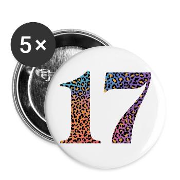 17e anniversaire léopard - Lot de 5 grands badges (56 mm) - blanc - Devant