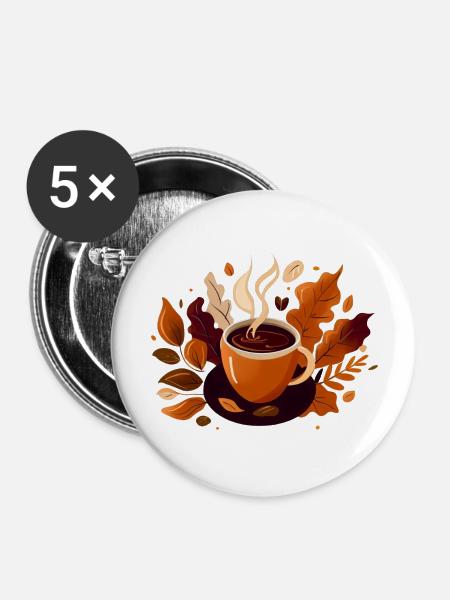 Herbstkaffee - Buttons groß 56 mm (5er Pack) - Weiß