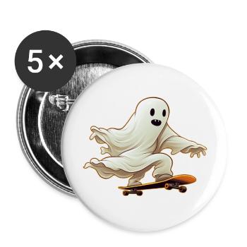 Funny Cartoon Comic style Ghost on his Skateboard - Buttons large 2.2''/56 mm (5-pack) - white - Front