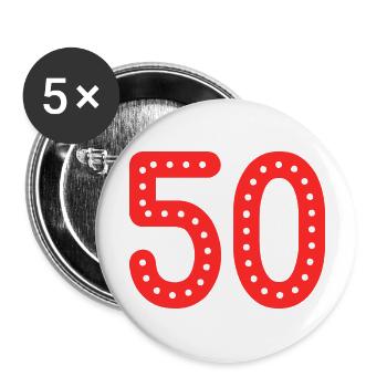 50. 50 JAHRE. 50-JÄHRIGES JUBILÄUM. 50-JÄHRIGES JUBILÄUM. - Buttons groß 56 mm (5er Pack) - Weiß - Vorne