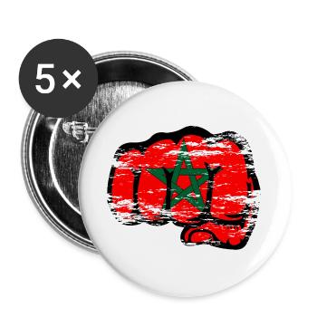 Poing de main du drapeau marocain utilisé - Lot de 5 grands badges (56 mm) - blanc - Devant