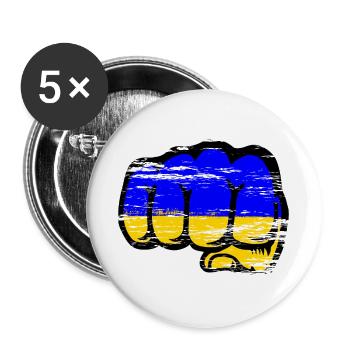 Ukraine Flag Hand Fist Used - Buttons large 2.2''/56 mm (5-pack) - white - Front
