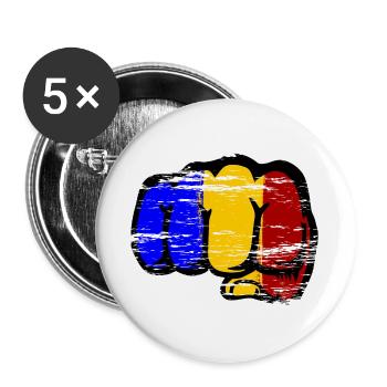 Roumanie drapeau main poing utilisé - Lot de 5 grands badges (56 mm) - blanc - Devant