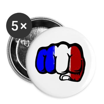 Frankreich Flagge Hand Faust - Buttons groß 56 mm (5er Pack) - Weiß - Vorne