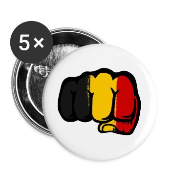 Belgien Flagge Hand Faust - Buttons groß 56 mm (5er Pack) - Weiß - Vorne