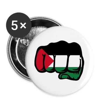 Palestinien Flagge Faust Hand - Buttons groß 56 mm (5er Pack) - Weiß - Vorne
