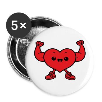 Kawaii chibi cartoon muscle heart - Buttons large 2.2''/56 mm (5-pack) - white - Front
