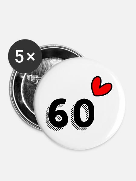 60. 60 JAHRE. 60-JÄHRIGES JUBILÄUM. 60. GEBURTSTAG. - Buttons groß 56 mm (5er Pack) - Weiß