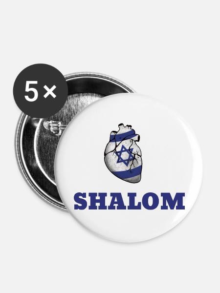 Shalom - Buttons groß 56 mm (5er Pack) - Weiß