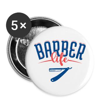 Barber Life Barbershop Beard Haircutting - Buttons groß 56 mm (5er Pack) - Weiß - Vorne
