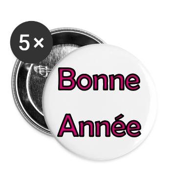 BONNE ANNEE. SAINT SYLVESTRE. NOUVELLE ANNÉE - Lot de 5 grands badges (56 mm) - blanc - Devant