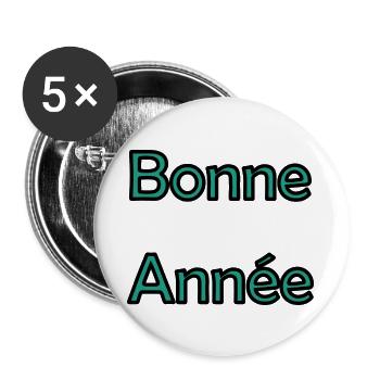 BONNE ANNEE. SAINT SYLVESTRE. NOUVELLE ANNÉE - Lot de 5 grands badges (56 mm) - blanc - Devant