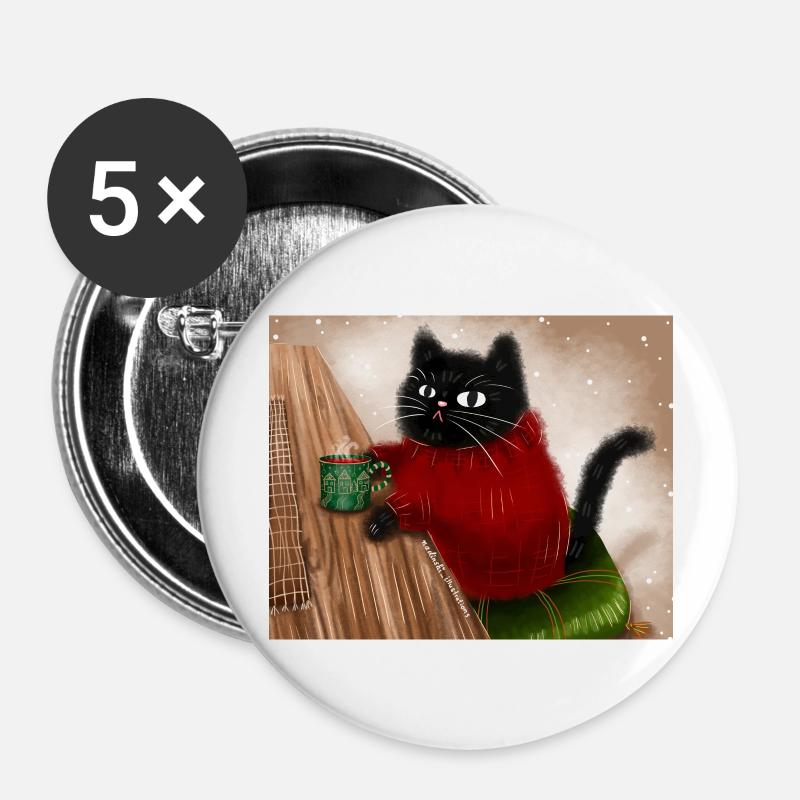 Cat in sweater - Buttons large 2.2''/56 mm (5-pack) - white