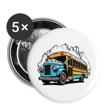 Bus / school bus / yellow / comic / old school - Buttons large 2.2''/56 mm (5-pack) - white - Front