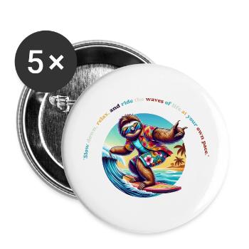 Slow Down Sloth Surf - Faultier Surf T-Shirt - Buttons large 2.2''/56 mm (5-pack) - white - Front