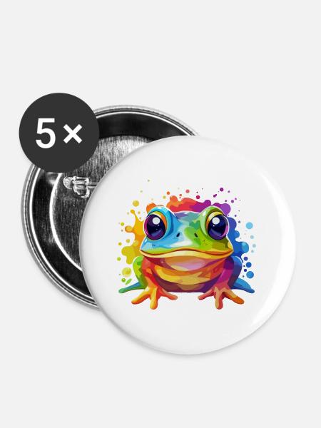 Frosch Design bunt - Buttons groß 56 mm (5er Pack) - Weiß