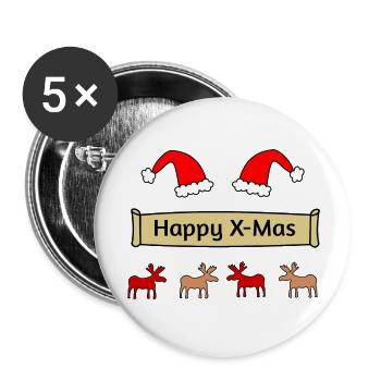 Happy X Mas - Buttons large 2.2''/56 mm (5-pack) - white - Front