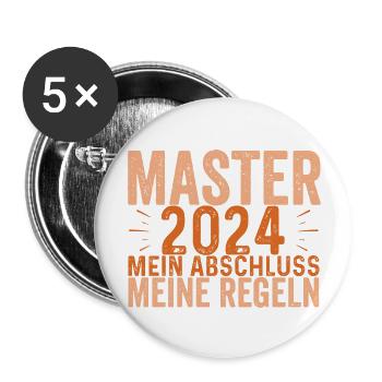 Master 2024 Mein Abschluss Meine Regeln - Bachelor - Buttons groß 56 mm (5er Pack) - Weiß - Vorne