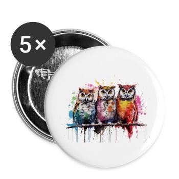 Grafitti Eulen - Buttons groß 56 mm (5er Pack) - Weiß - Vorne