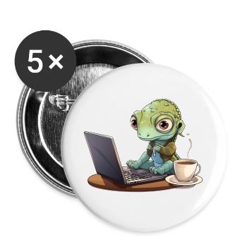 Gecko Home Office Kaffee Laptop Lustig Shirt - Buttons groß 56 mm (5er Pack) - Weiß - Vorne