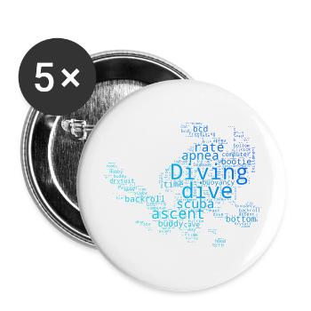 Hommes Femmes Scuba Diver Free Dive Scuba Diver - Lot de 5 grands badges (56 mm) - blanc - Devant