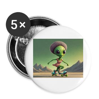 niedliche kleine grüne retro vintage alien jeden tag - Buttons groß 56 mm (5er Pack) - Weiß - Vorne