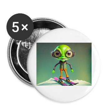 mignon petit vert rétro vintage alien skie - Lot de 5 grands badges (56 mm) - blanc - Devant