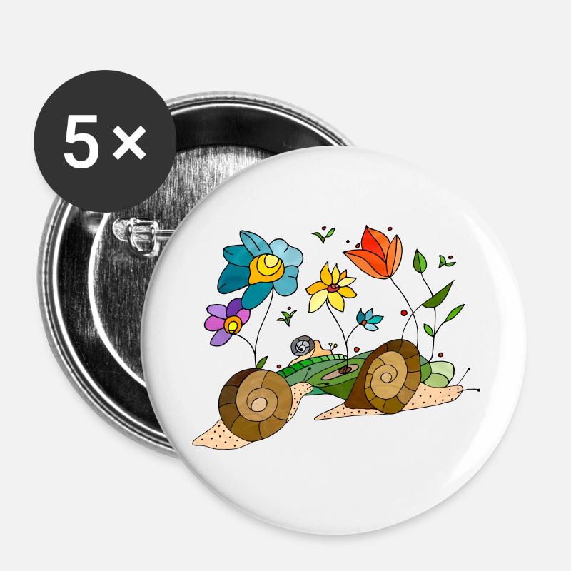 Schnecken - Buttons groß 56 mm (5er Pack) - Weiß