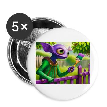 cute little green vintage alienpainting a fence - Buttons large 2.2''/56 mm (5-pack) - white - Front