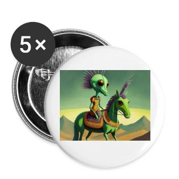 cute little green retro alien riding a horse - Buttons large 2.2''/56 mm (5-pack) - white - Front