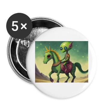 cute little green retro alien riding a horse - Buttons large 2.2''/56 mm (5-pack) - white - Front