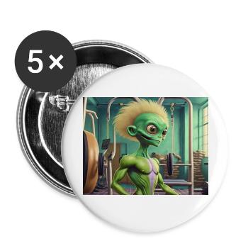 cute little green retro vintage alien workout gym - Buttons large 2.2''/56 mm (5-pack) - white - Front
