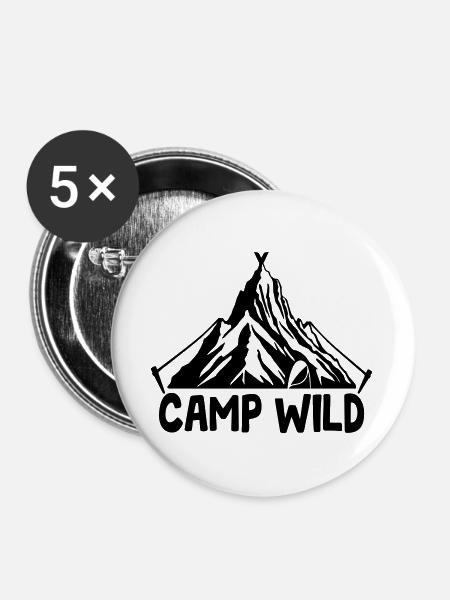 Camp Wild - Bergzelt [Schwarz] - Buttons groß 56 mm (5er Pack) - Weiß