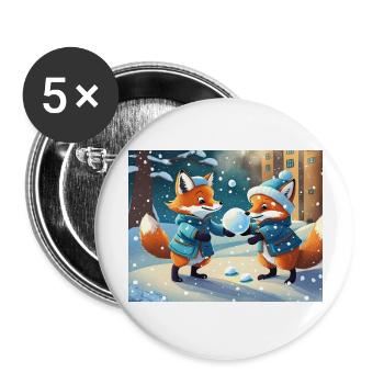 cute little fiend fox everyday life – playing snow - Buttons large 2.2''/56 mm (5-pack) - white - Front