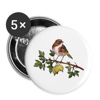 Bunter Vogel - Buttons groß 56 mm (5er Pack) - Weiß - Vorne