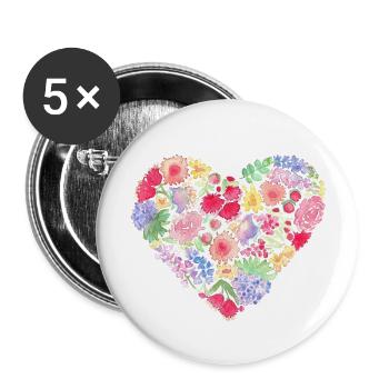 Peinture à l’aquarelle coeur de fleur - Lot de 5 grands badges (56 mm) - blanc - Devant