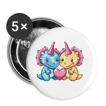 Couple de tricératops dinosaures amoureux de la Saint-Valentin - Lot de 5 grands badges (56 mm) - blanc - Devant