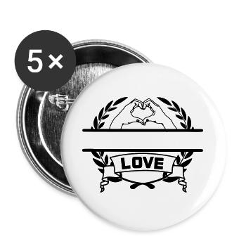 Geste de la main du cœur 'je t’aime' AMOUR - Lot de 5 grands badges (56 mm) - blanc - Devant